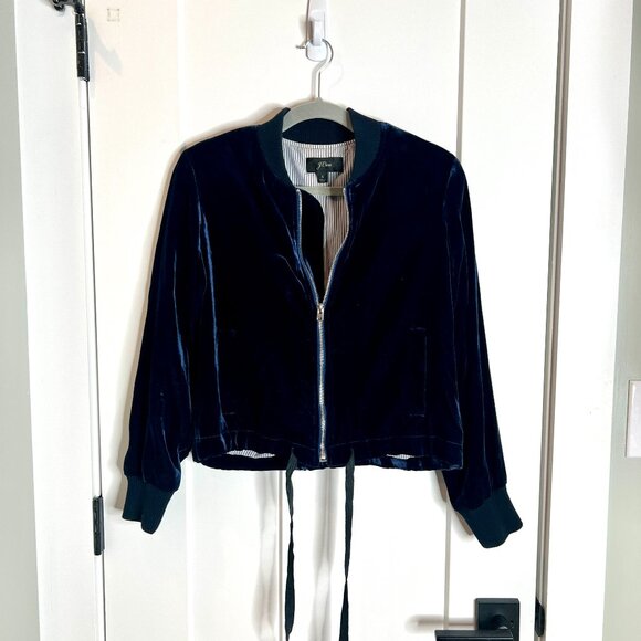 J. Crew Navy Blue Velvet Bomber Jacket Night Out Preppy Classic Size Small - Picture 3 of 8